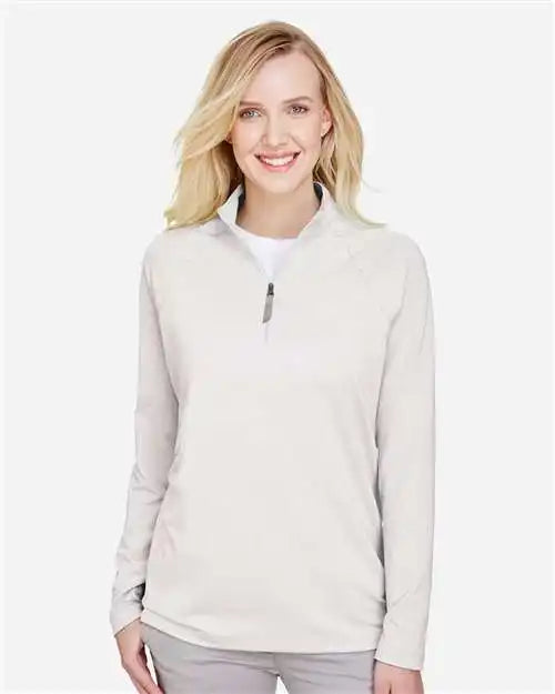 Devon & Jones Dg480w Women’s Crownlux Performance® Clubhouse Micro-stripe Quarter-zip Pullover - Silver