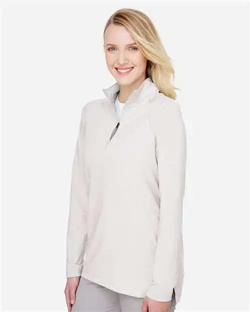 Devon & Jones Dg480w Women’s Crownlux Performance® Clubhouse Micro-stripe Quarter-zip Pullover - Silver