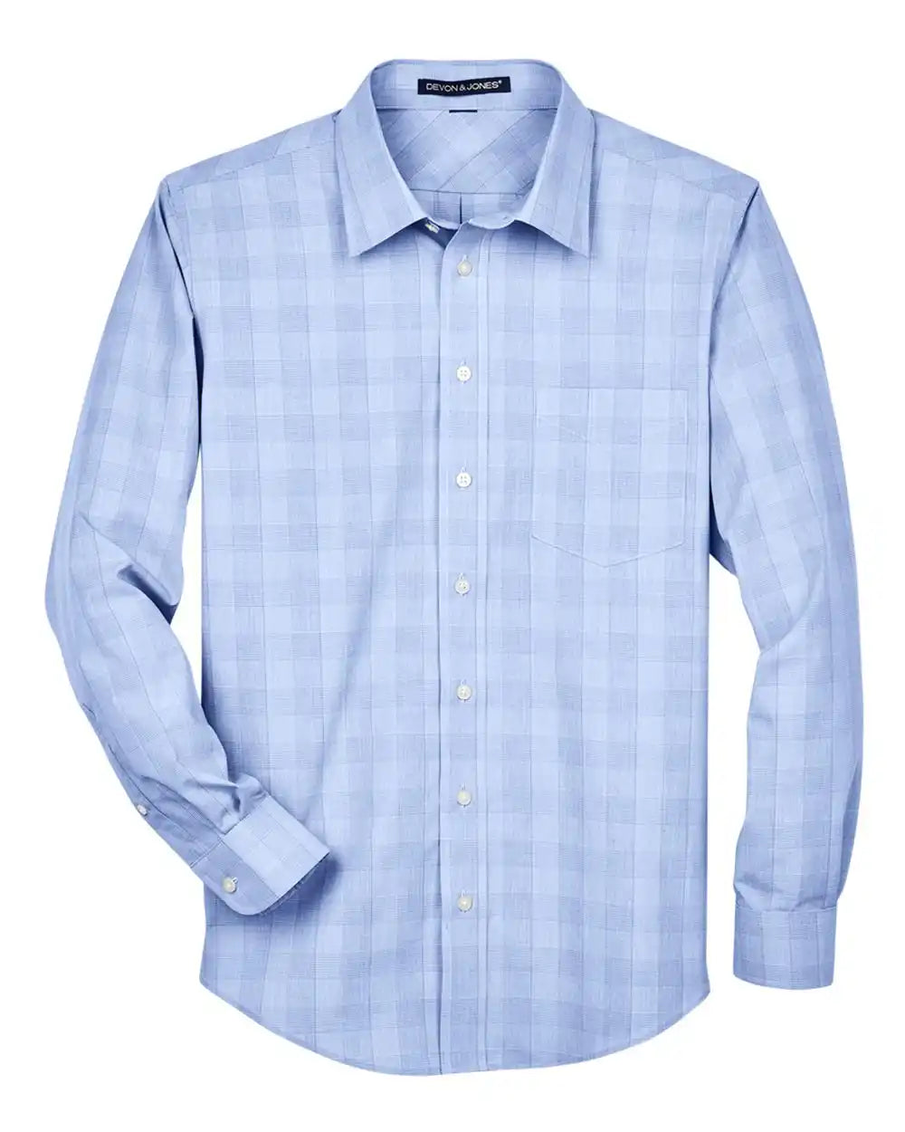 Devon & Jones Dg520 Men’s Crown Collection® Glen Plaid Woven Dress Shirt - White Light French Blue - White/ / s