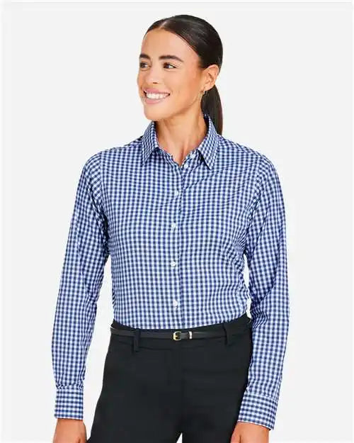 Devon & Jones Dg536w Women’s Crownlux Performance® Gingham Dress Shirt - Navy White