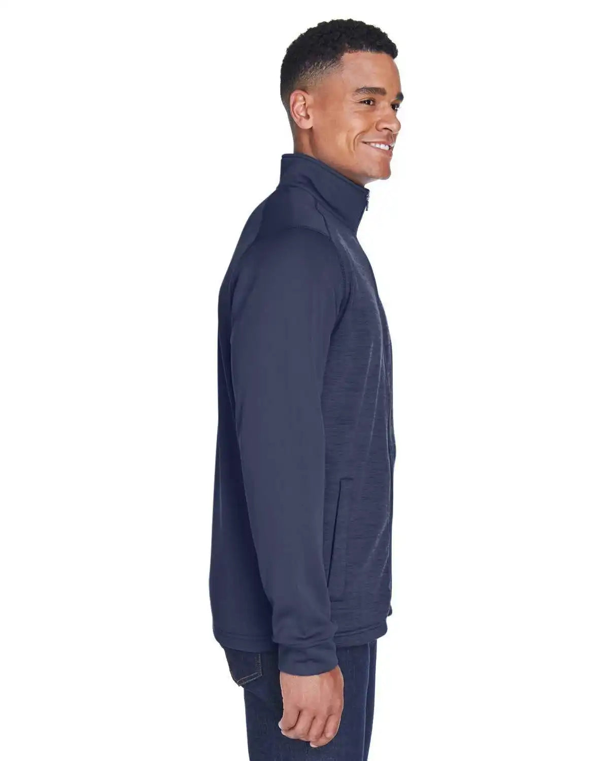 Devon & Jones Dg796 Men’s Newbury Colorblock Mlange Fleece Full-zip - Navy Heather