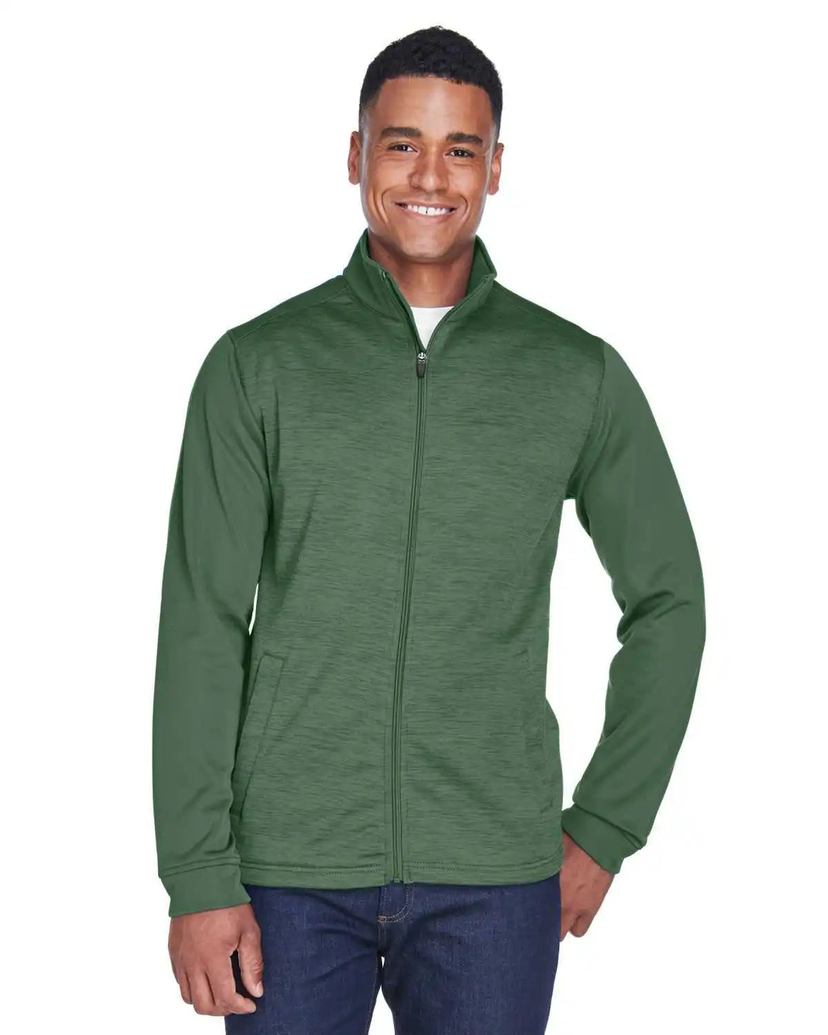 Devon & Jones Dg796 Men’s Newbury Colorblock Mlange Fleece Full-zip - Forest Forst Heather
