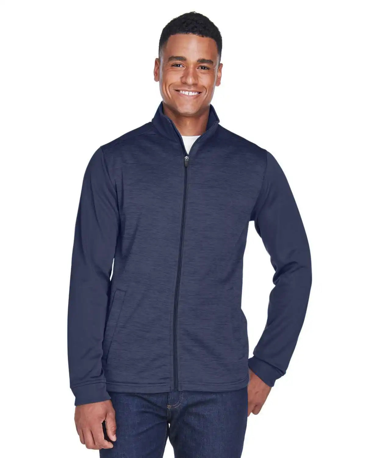 Devon & Jones Dg796 Men’s Newbury Colorblock Mlange Fleece Full-zip - Navy Heather