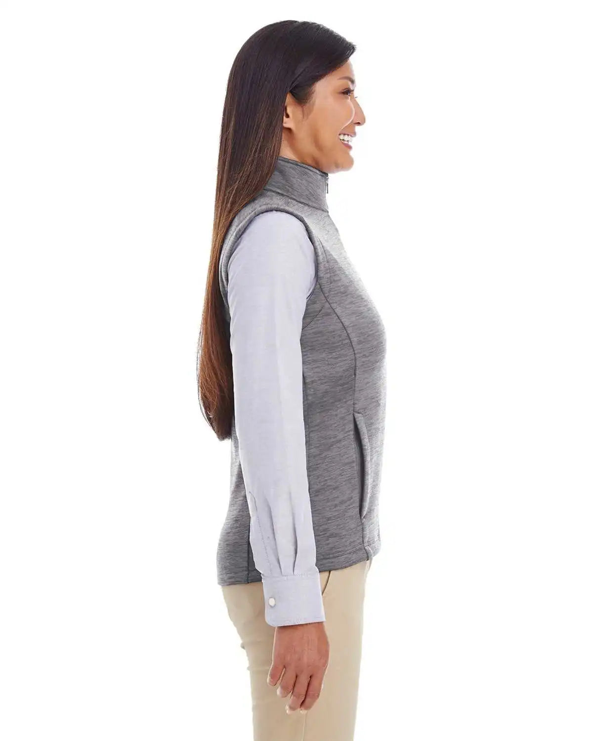 Devon & Jones Dg797w Ladies’ Newbury Mlange Fleece Vest - Dark Gray Heather
