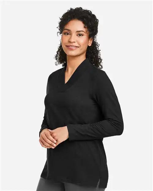 Devon & Jones Dp121w Women’s Raleigh Shawl Collar Knit Top - Black