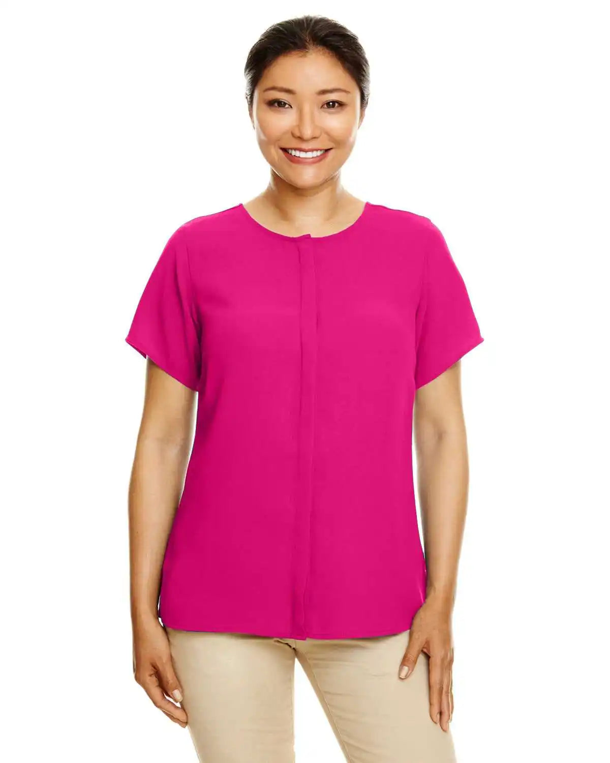 Devon & Jones Dp612w Ladies’ Perfect Fit Short-sleeve Crepe Blouse - Crown Raspberry