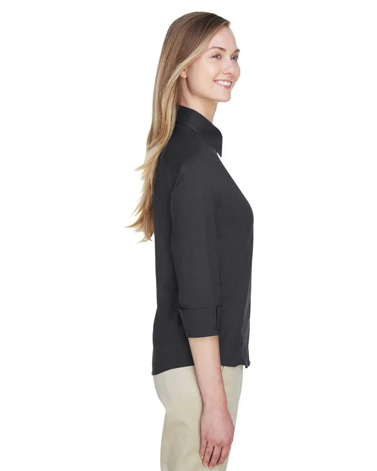 Devon & Jones Dp625w Ladies’ Perfect Fit 3/4 Sleeve Stretch Poplin Blouse - Black - Ladies Xs
