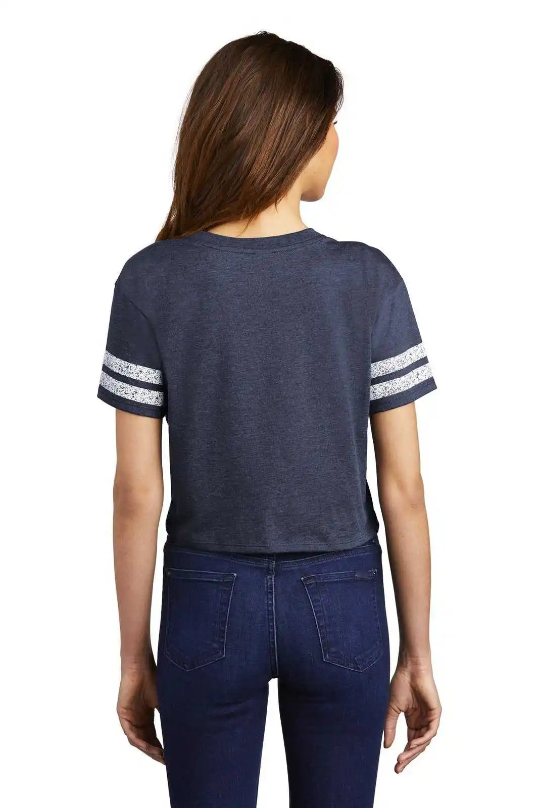 District Dt488 Women’s Scorecard Crop Tee - Heathered True Navy White