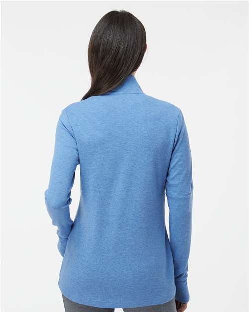 Focus Blue Melange Women's 3-Stripes Quarter-Zip Sweater - A555