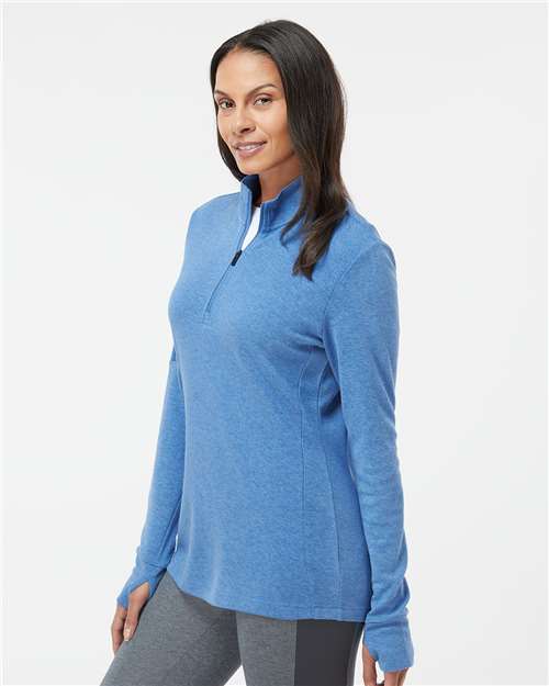 Focus Blue Melange Women's 3-Stripes Quarter-Zip Sweater - A555