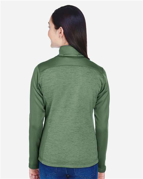 Forest/ Forest Heather Women's Newbury Colorblock Mélange Fleece Full-Zip Jacket - DG796W