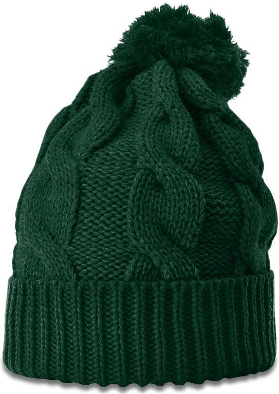 Formosa Green Chunk Twist Knit Beanie with Cuff & Pom