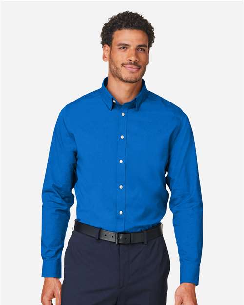 French Blue Melange Men's CrownLux Performance® Spencer Poplin Dress Shirt - DG505