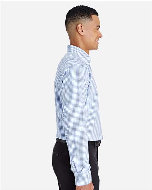 French Blue/ White Men's CrownLux Performance® Micro Windowpane Woven Dress Shirt - DG540