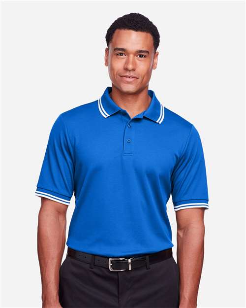 French Blue/ White Men's CrownLux Performance® Plaited Tipped Polo - DG20C