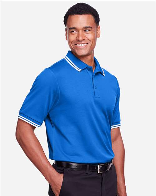 French Blue/ White Men's CrownLux Performance® Plaited Tipped Polo - DG20C