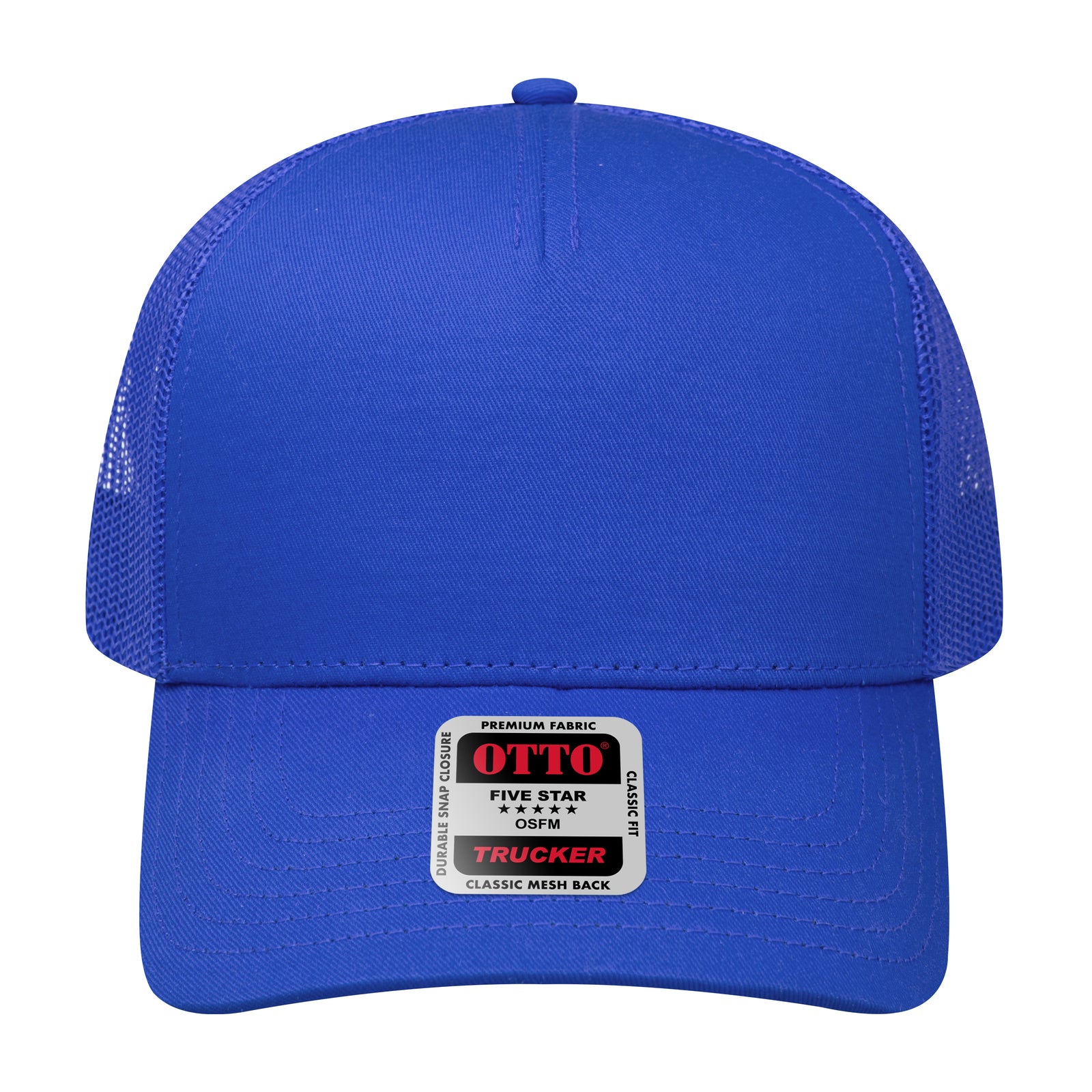 Front View of 001 - Royal OTTO CAP 5 Panel Low Profile Mesh Back Trucker Hat