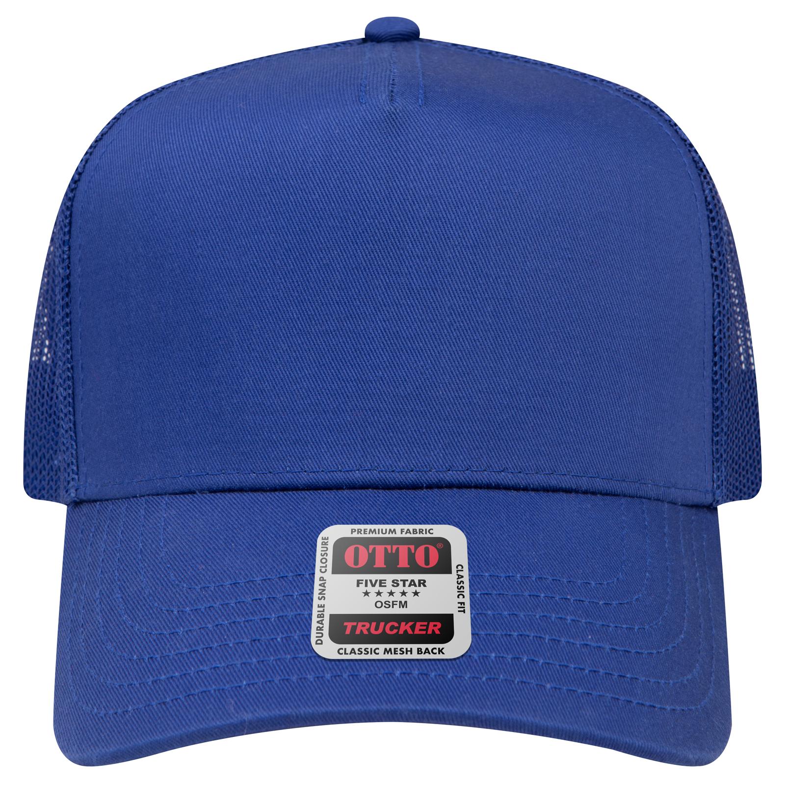 Front View of 001 - Royal OTTO CAP 5 Panel Mid Profile Mesh Back Trucker Hat