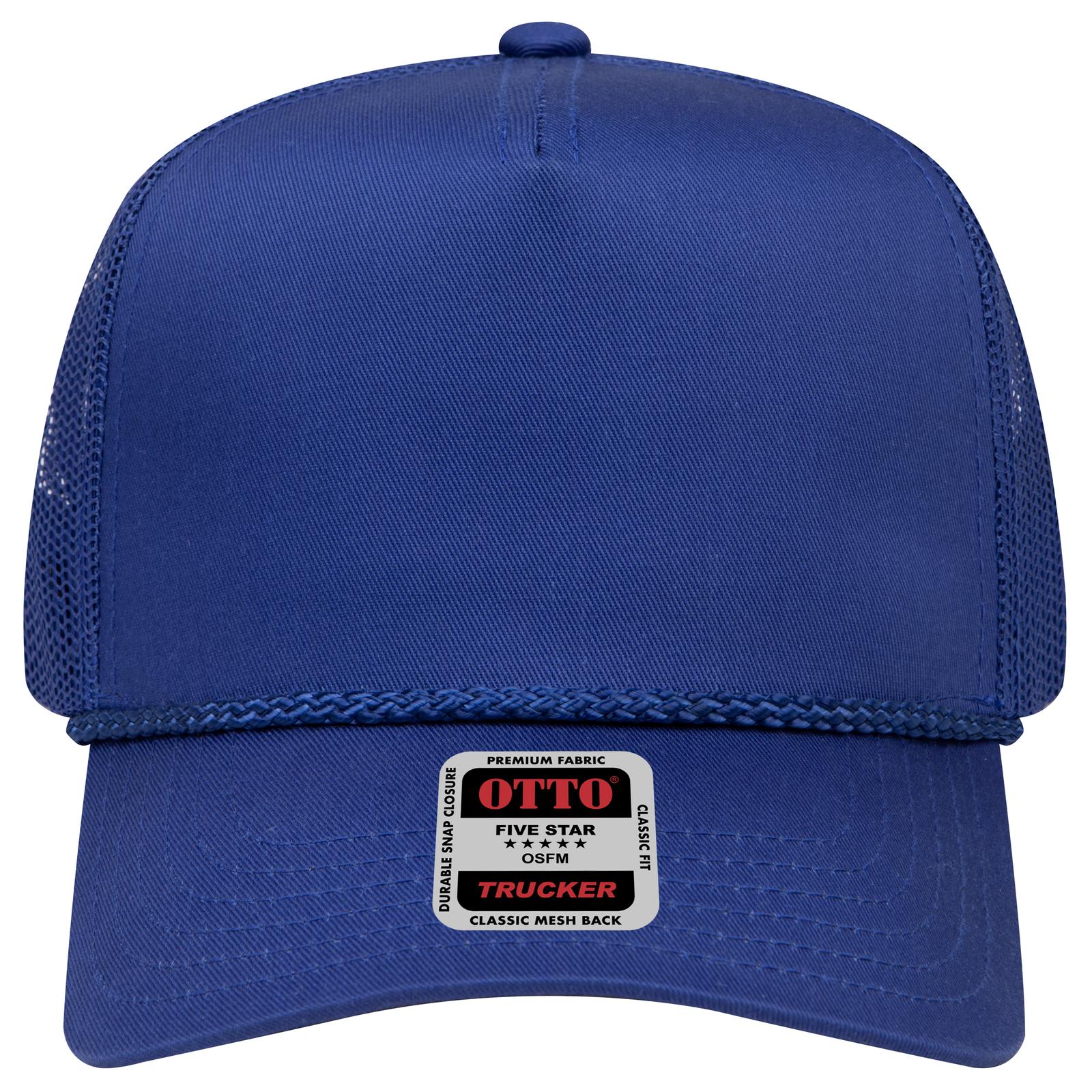 Front View of 001 - Royal OTTO CAP 5 Panel Mid Profile Mesh Back Trucker Hat