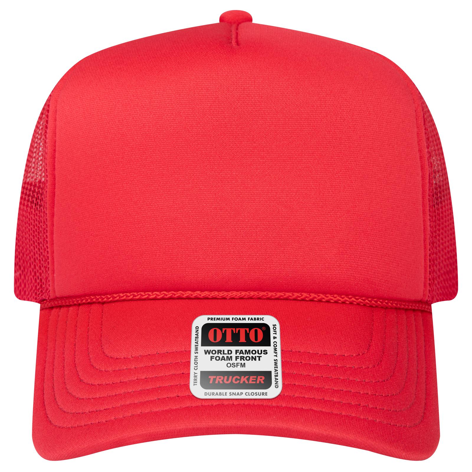 Right View of 002 - Red OTTO CAP 5 Panel High Crown Mesh Back Trucker Hat