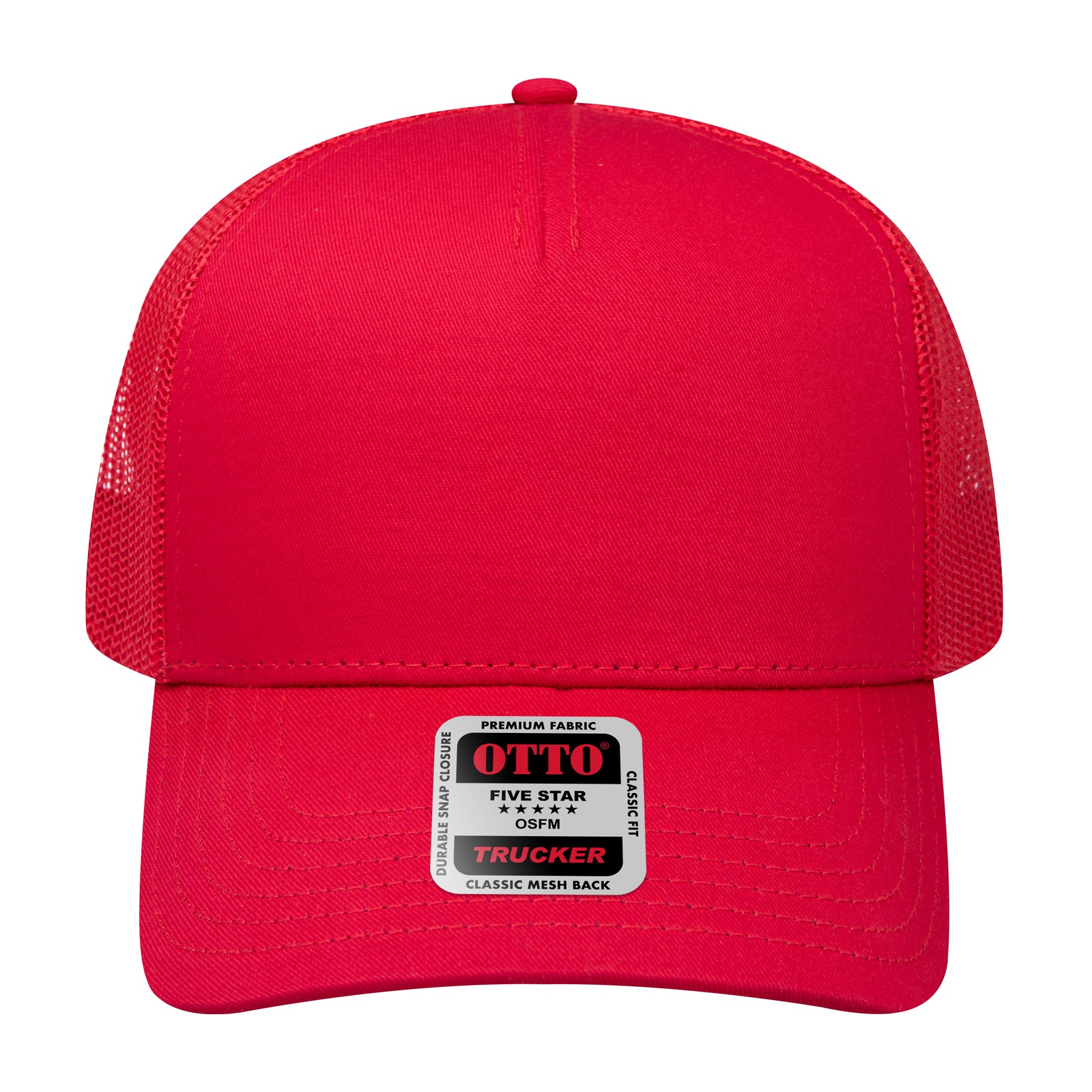 Right View of 002 - Red OTTO CAP 5 Panel Low Profile Mesh Back Trucker Hat
