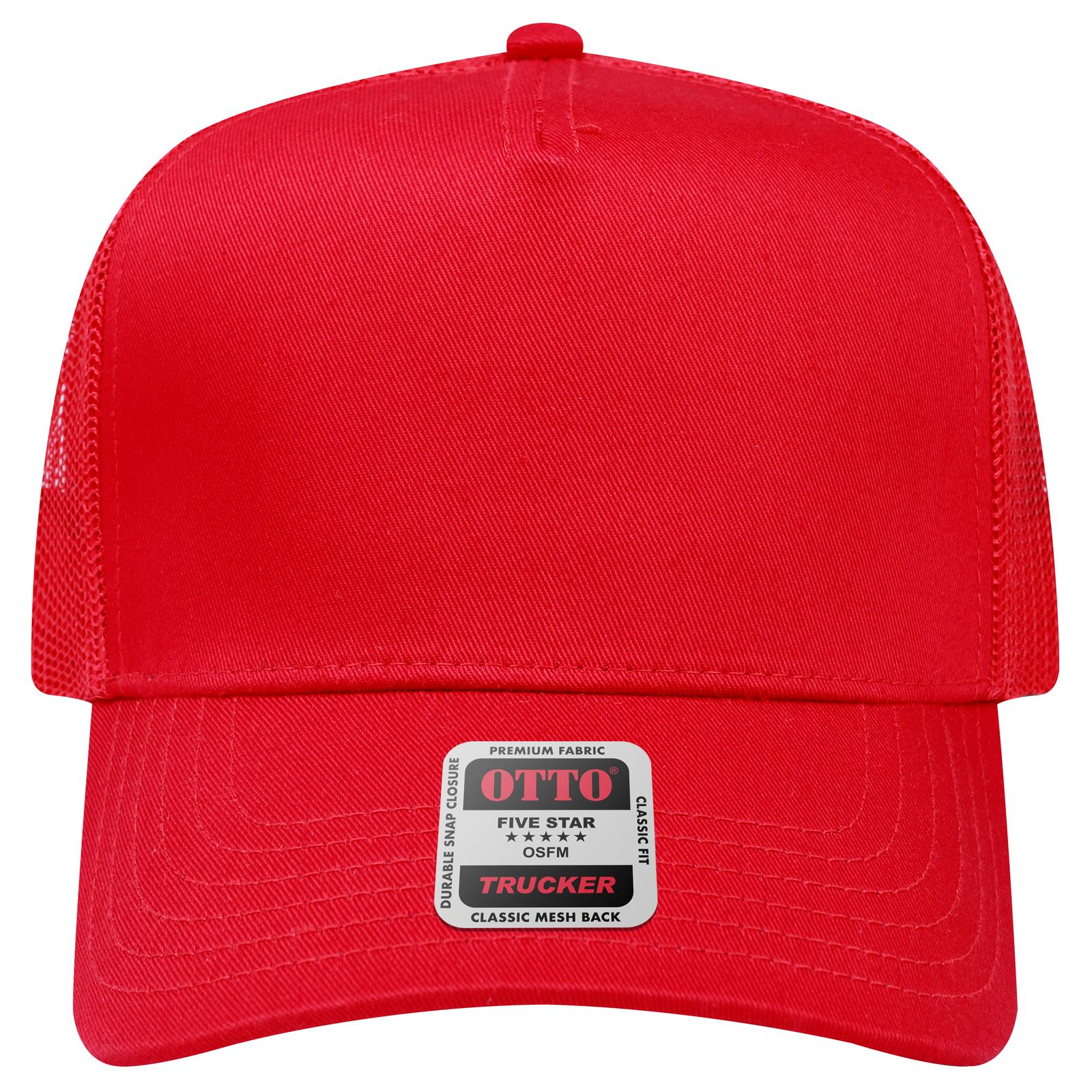 Right View of 002 - Red OTTO CAP 5 Panel Mid Profile Mesh Back Trucker Hat