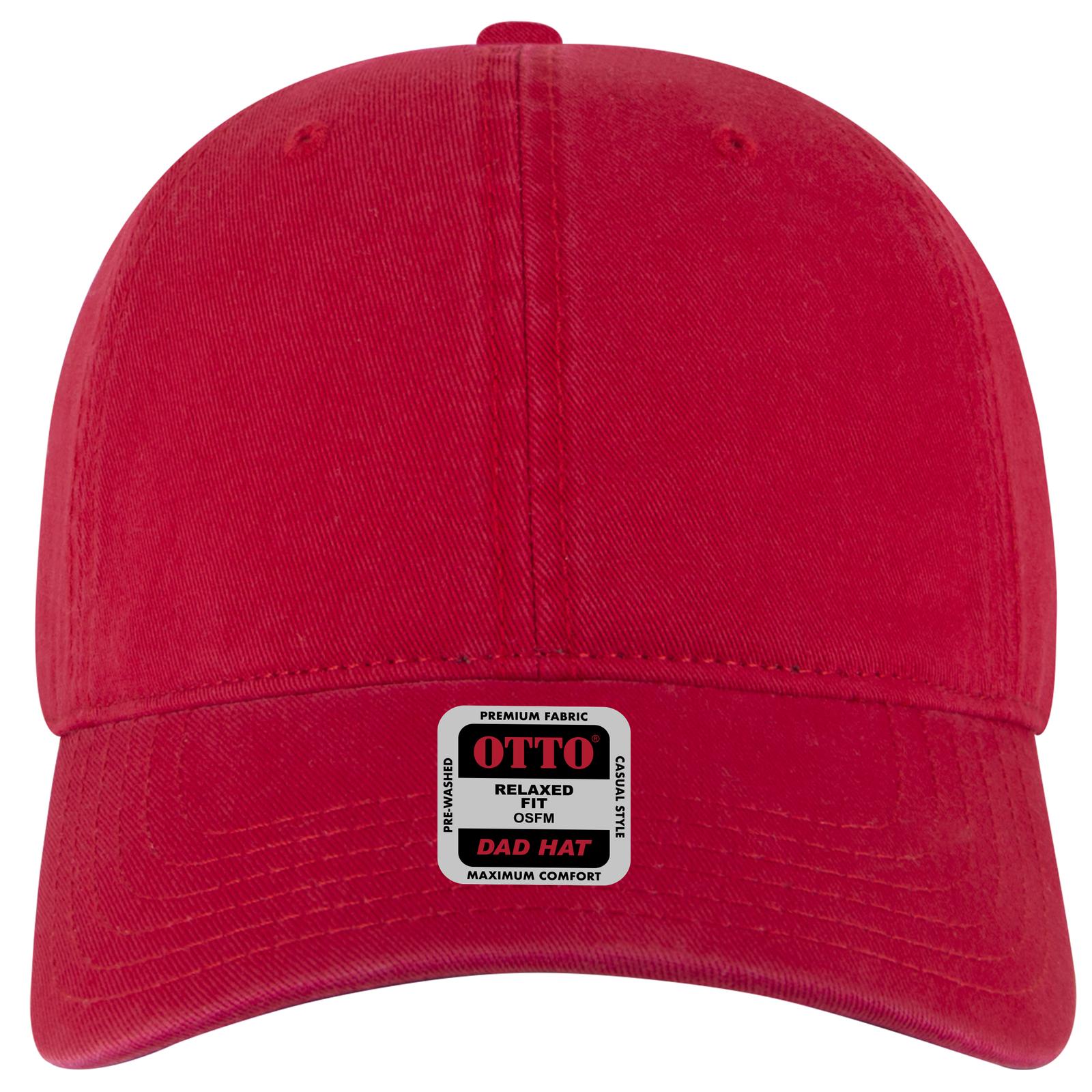 Front View of 002 - Red OTTO CAP 6 Panel Low Profile Dad Hat