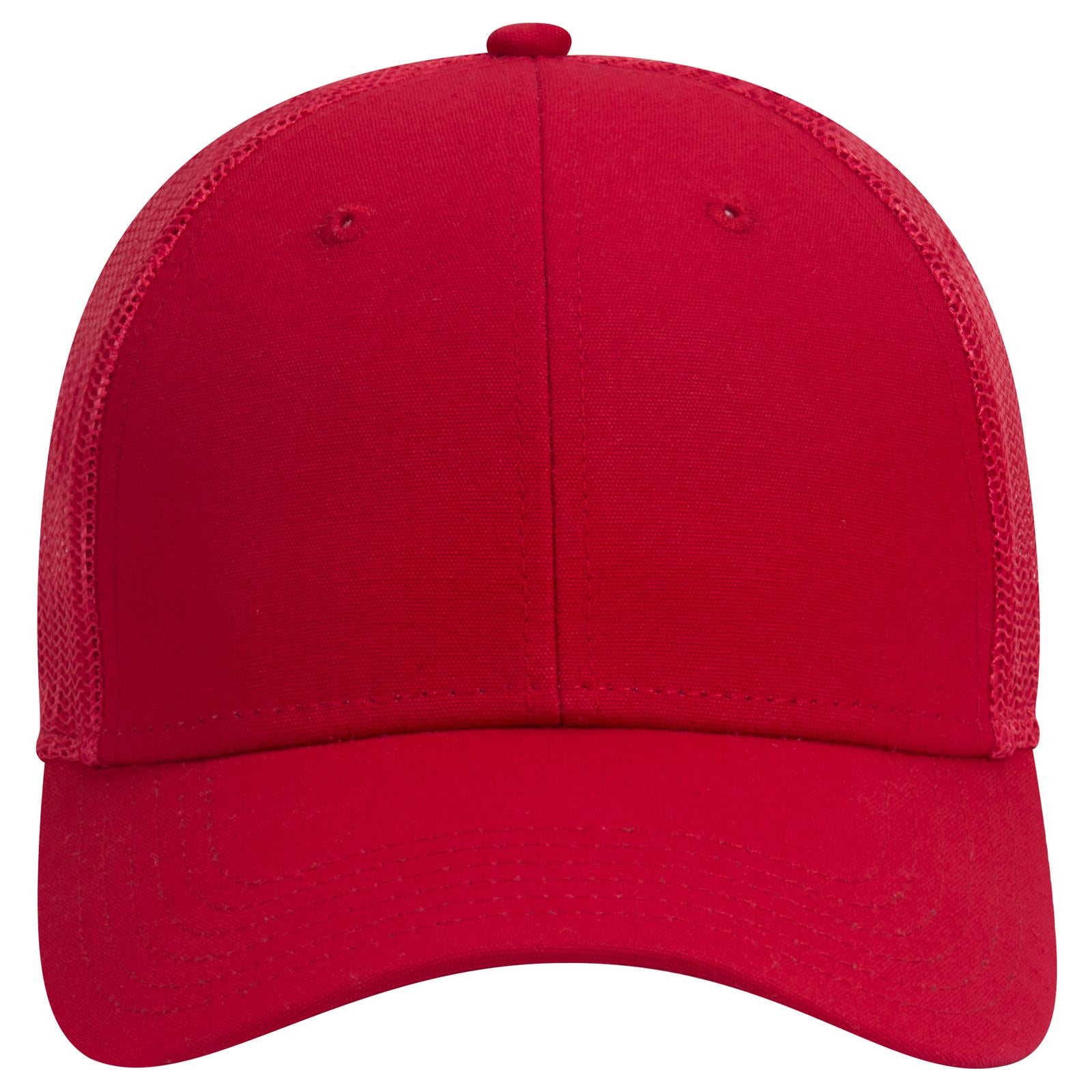 Front View of 002 - Red OTTO CAP 6 Panel Low Profile Mesh Back Trucker Hat