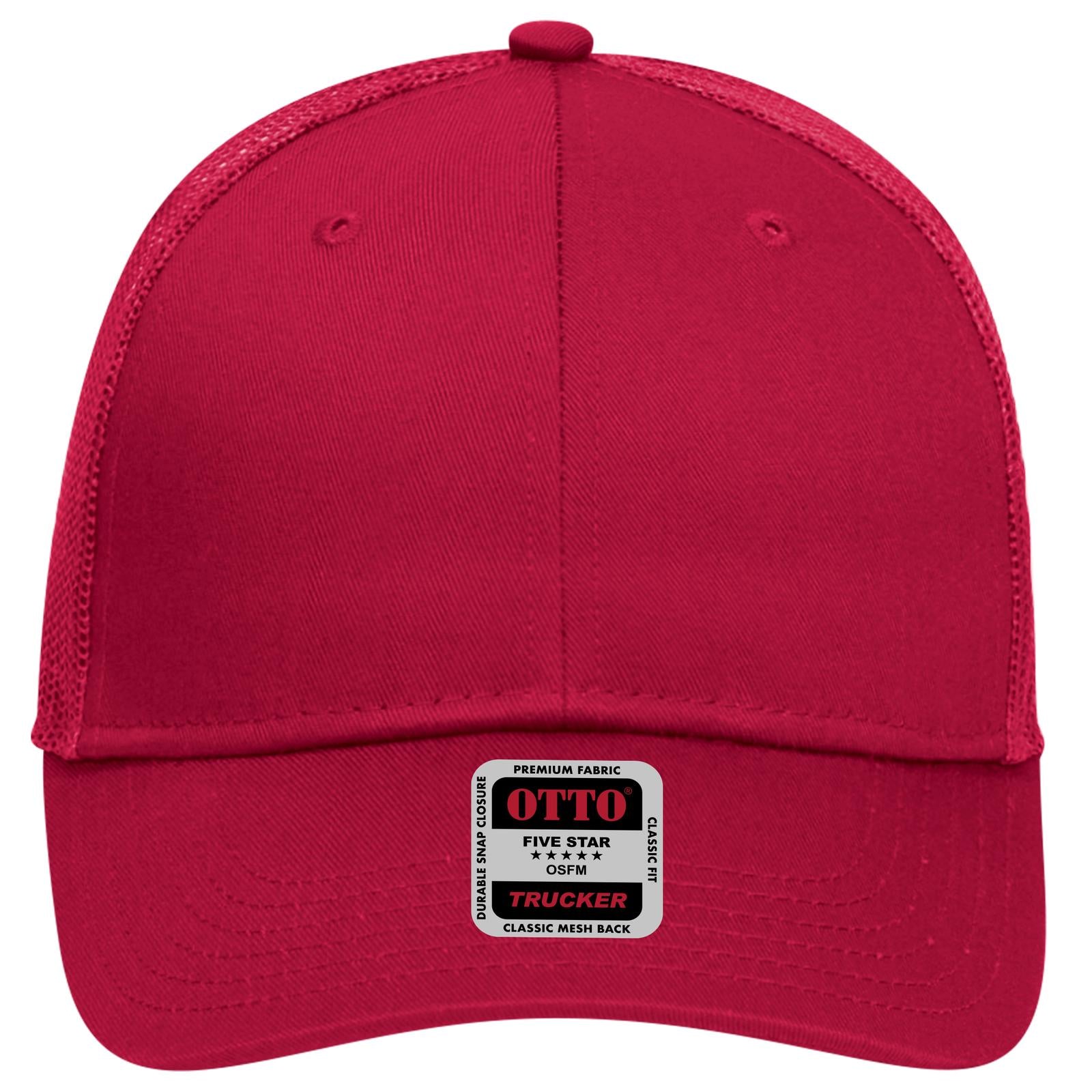 Right View of 002 - Red OTTO CAP 6 Panel Low Profile Mesh Back Trucker Hat