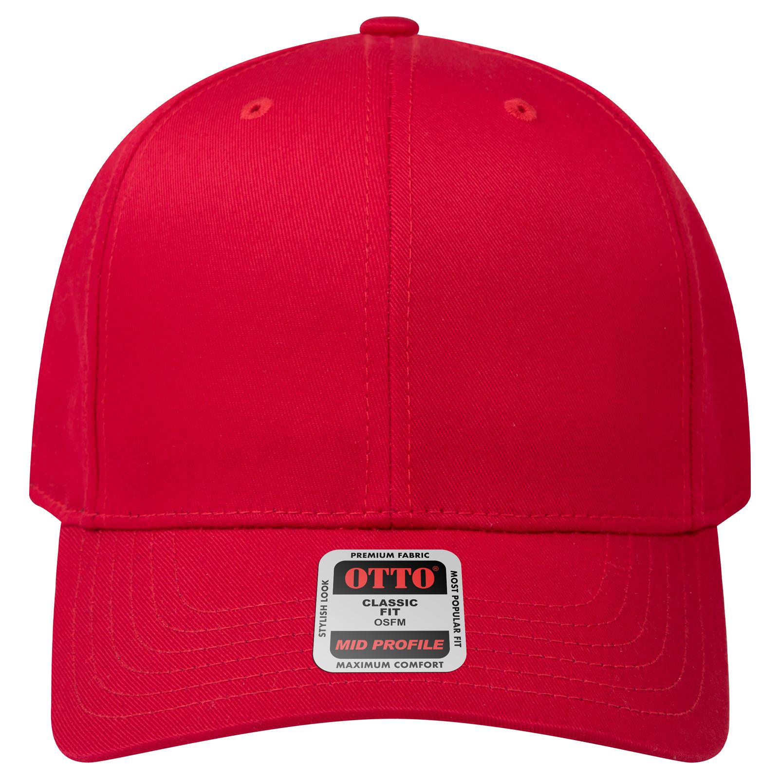 Front View of 002 - Red OTTO CAP 6 Panel Mid Profile Baseball Cap