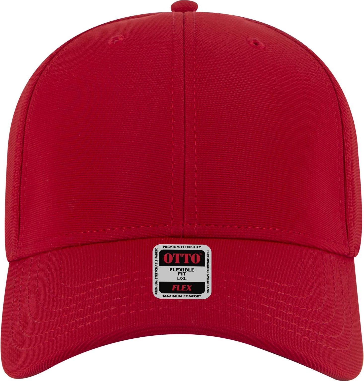 Front View of 002 - Red OTTO CAP "OTTO FLEX" Fitted 6 Panel Low Profile Baseball Cap
