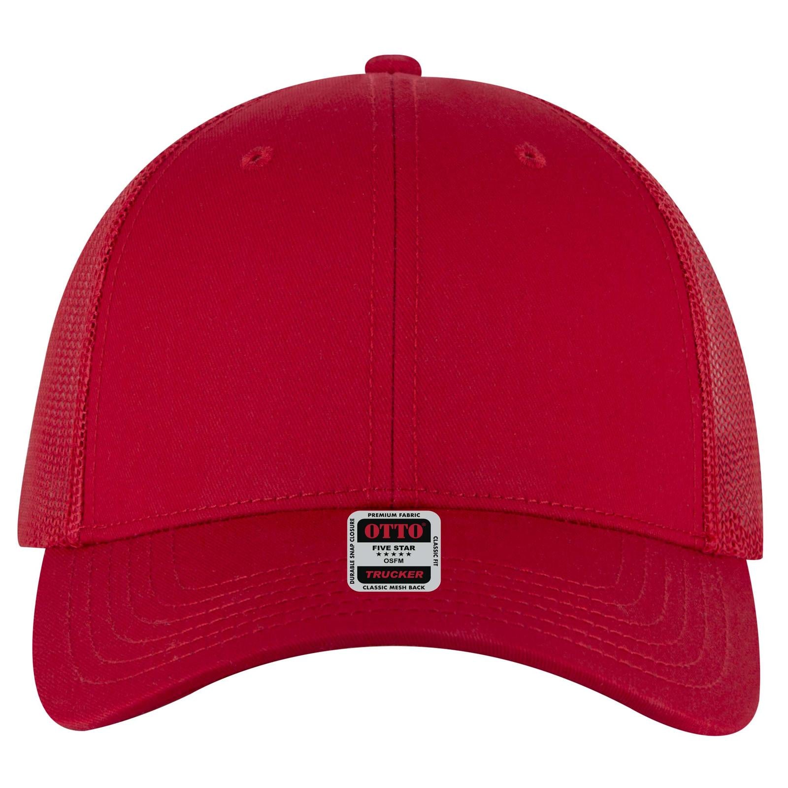 Right View of 002A - Red OTTO CAP 6 Panel Low Profile Mesh Back Trucker Hat