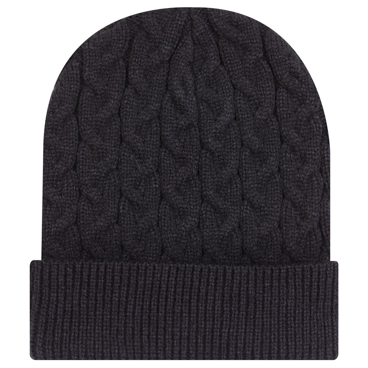 Front View of 003 - Black OTTO CAP 12" Cable Knit Beanie w/ Rib Knit Cuff