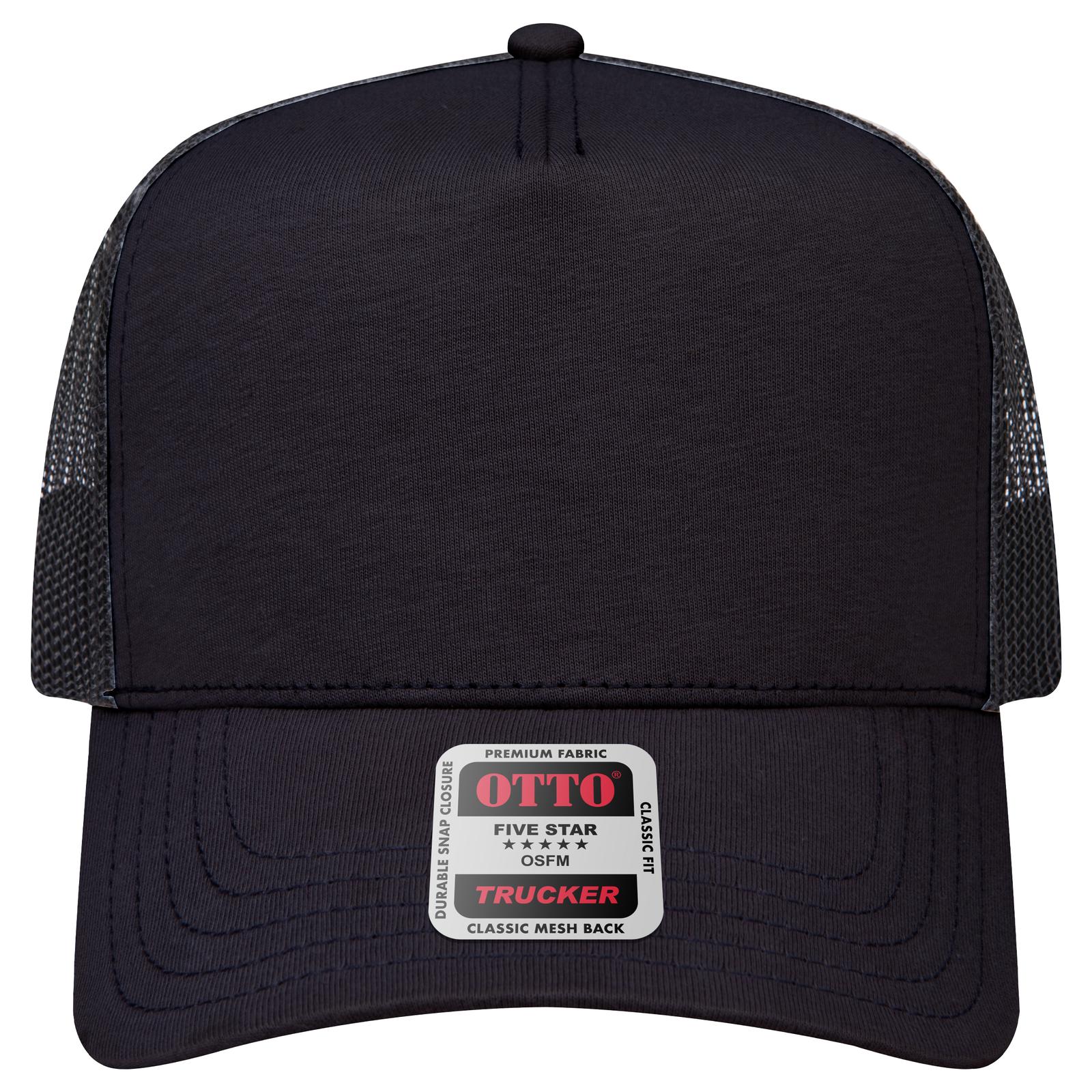 Right View of 003 - Black OTTO CAP 5 Panel Mid Profile Mesh Back Trucker Hat