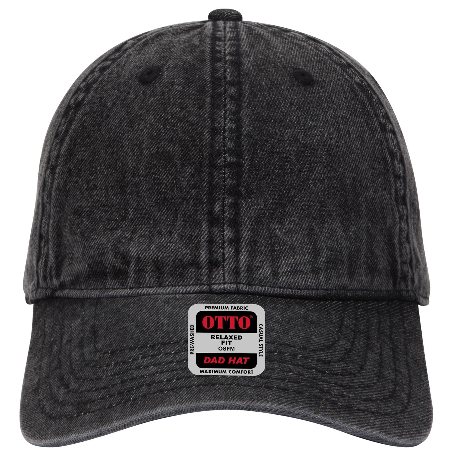 Front View of 003 - Black OTTO CAP 6 Panel Low Profile Dad Hat