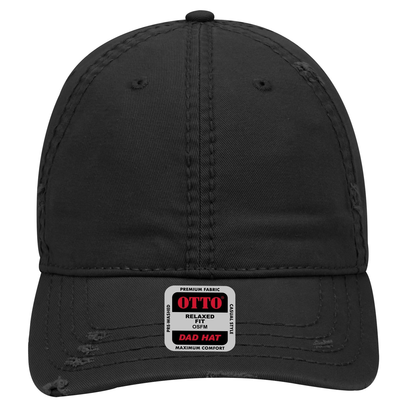 Front View of 003 - Black OTTO CAP 6 Panel Low Profile Dad Hat