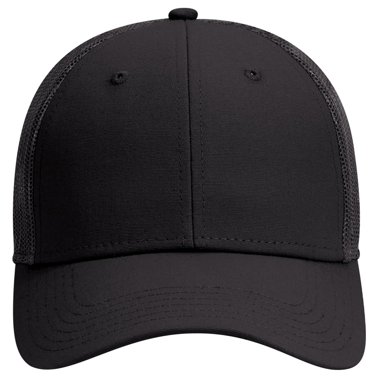 Front View of 003 - Black OTTO CAP 6 Panel Low Profile Mesh Back Trucker Hat