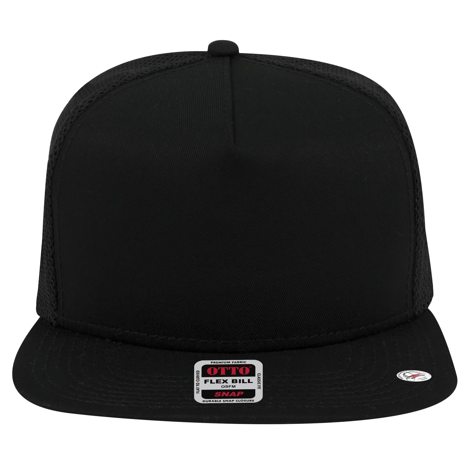 Right View of 003 - Black OTTO CAP "OTTO SNAP" 5 Panel Pro Style Mesh Back Trucker Snapback Hat
