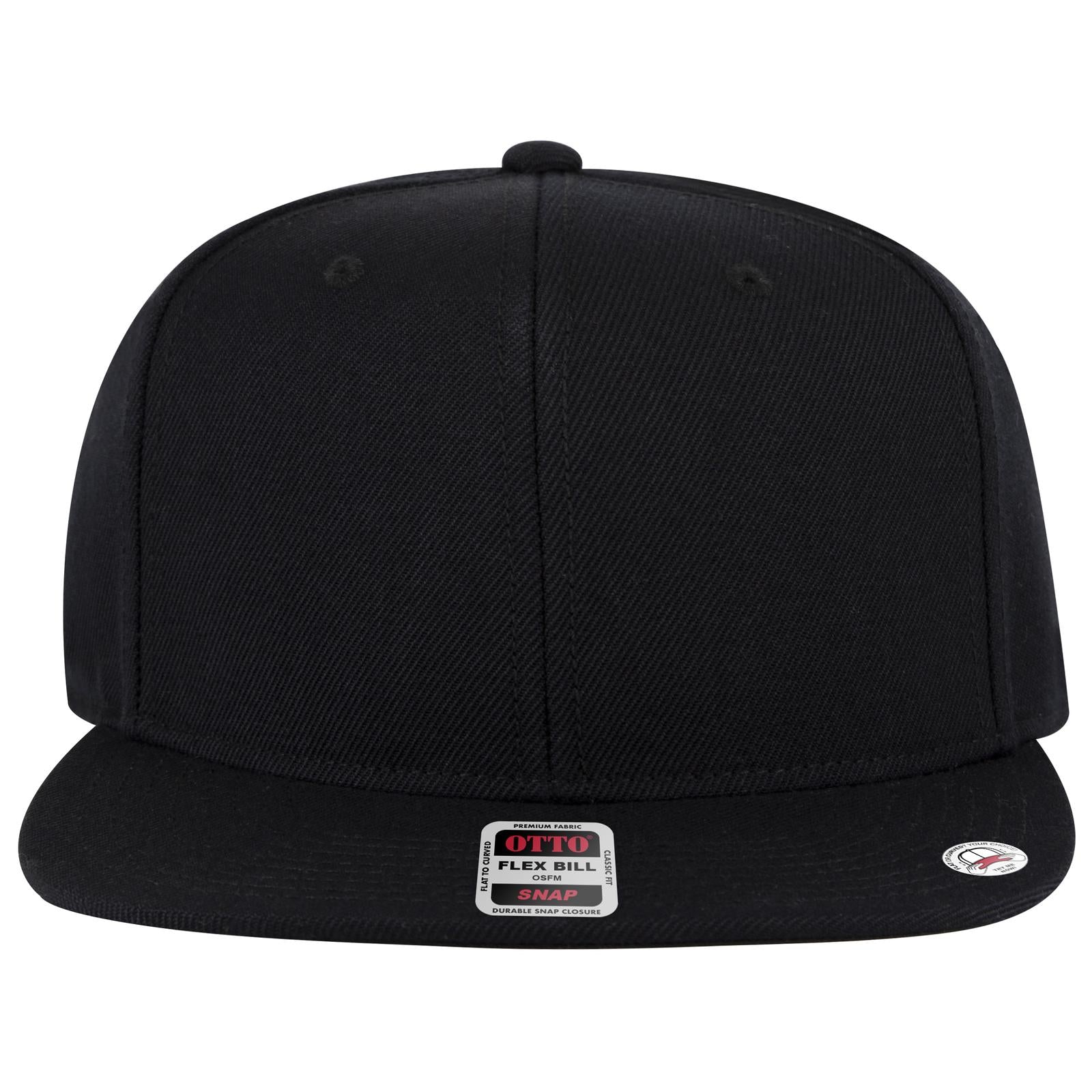 Front View of 003B - Blk OTTO CAP "OTTO SNAP" 6 Panel Pro Style Snapback Hat