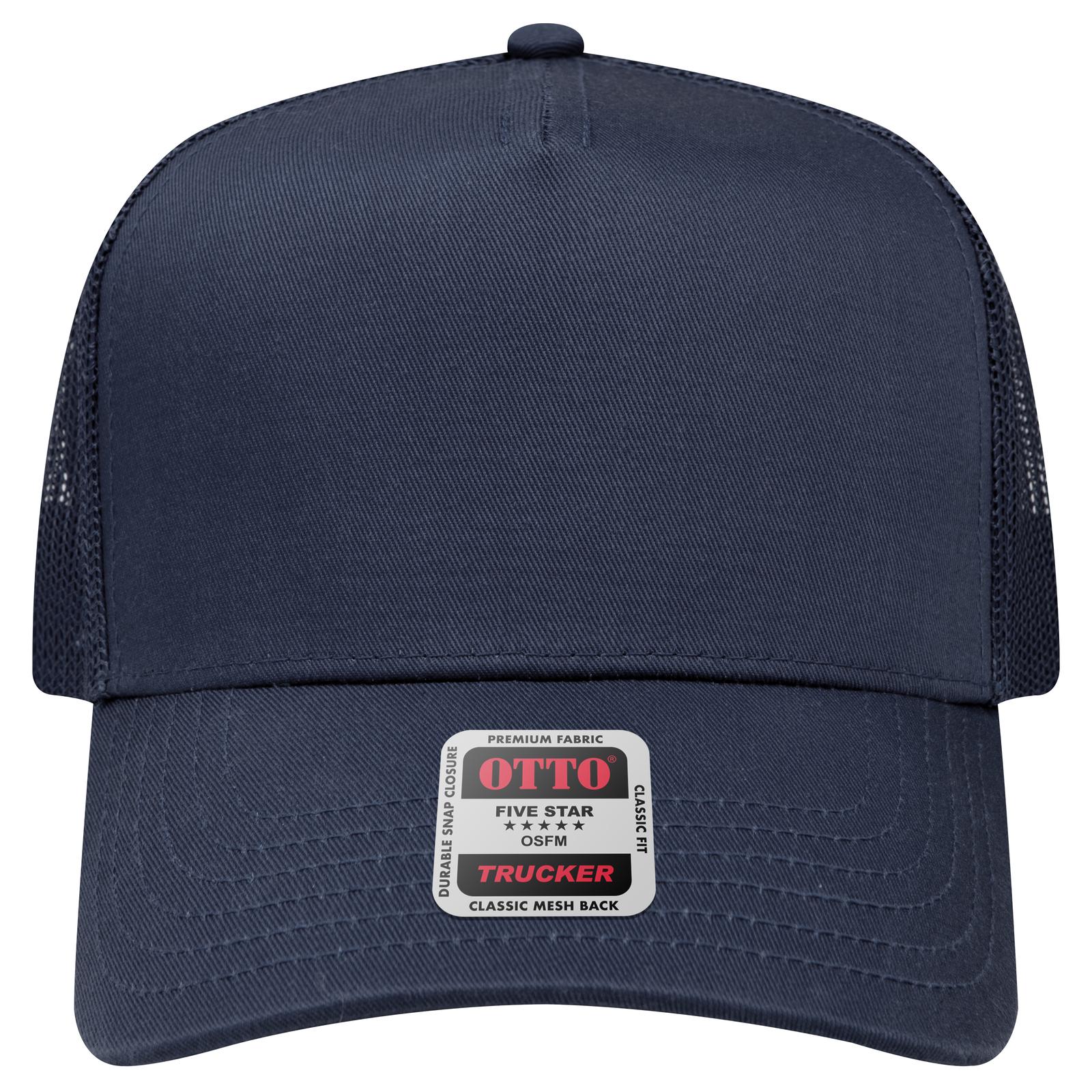 Right View of 004 - Navy OTTO CAP 5 Panel Mid Profile Mesh Back Trucker Hat