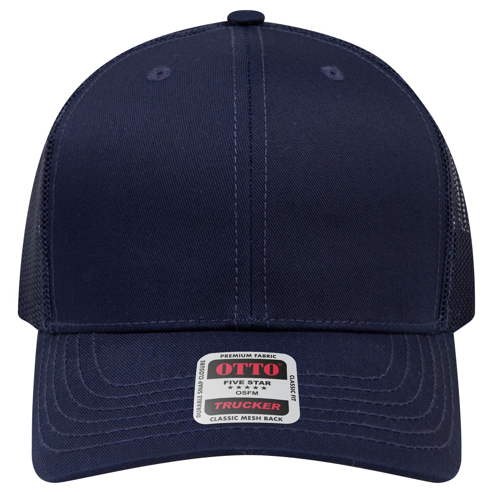 Right View of 004 - Navy OTTO CAP 6 Panel Mid Profile Mesh Back Trucker Hat