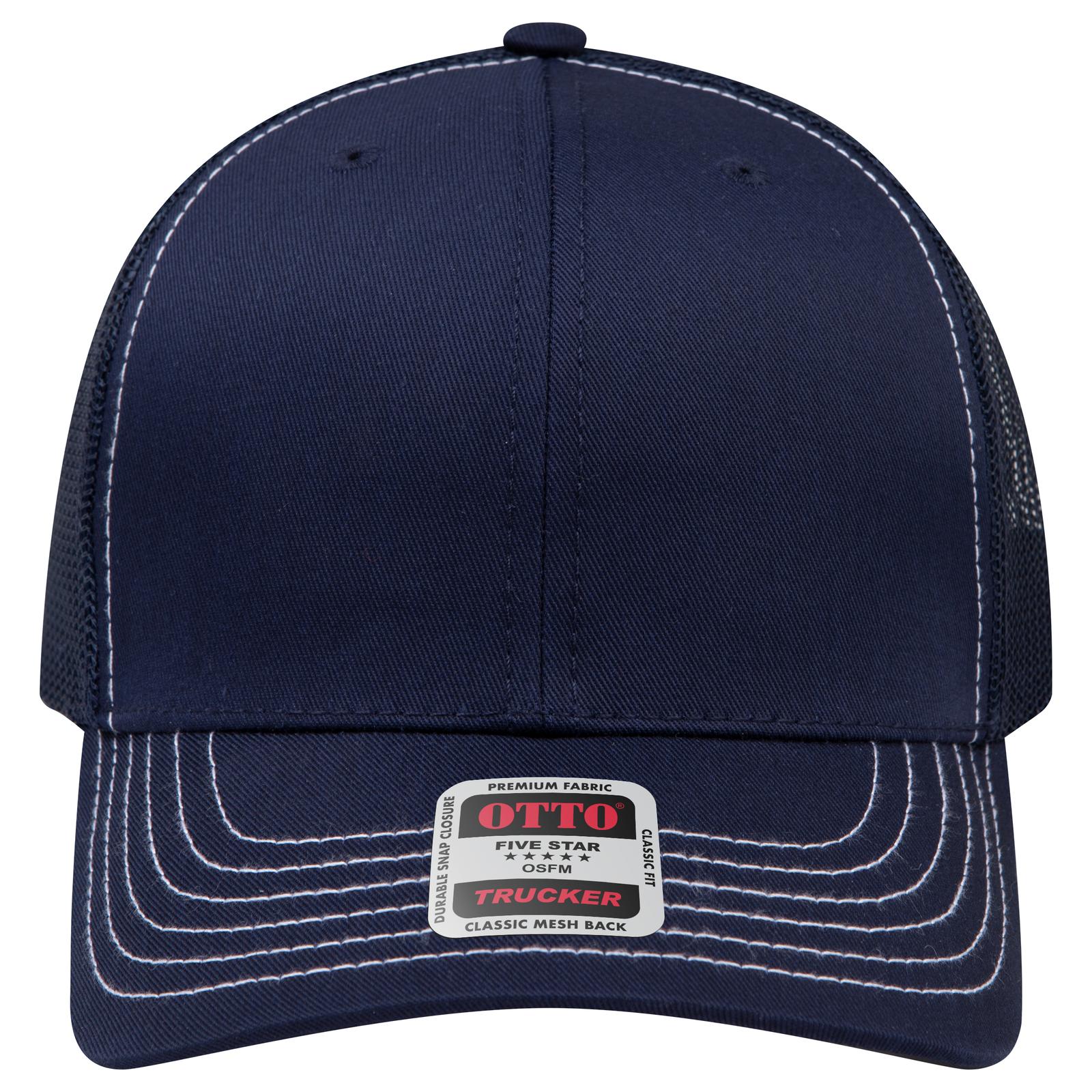 Right View of 004A - Navy OTTO CAP 6 Panel Mid Profile Mesh Back Trucker Hat