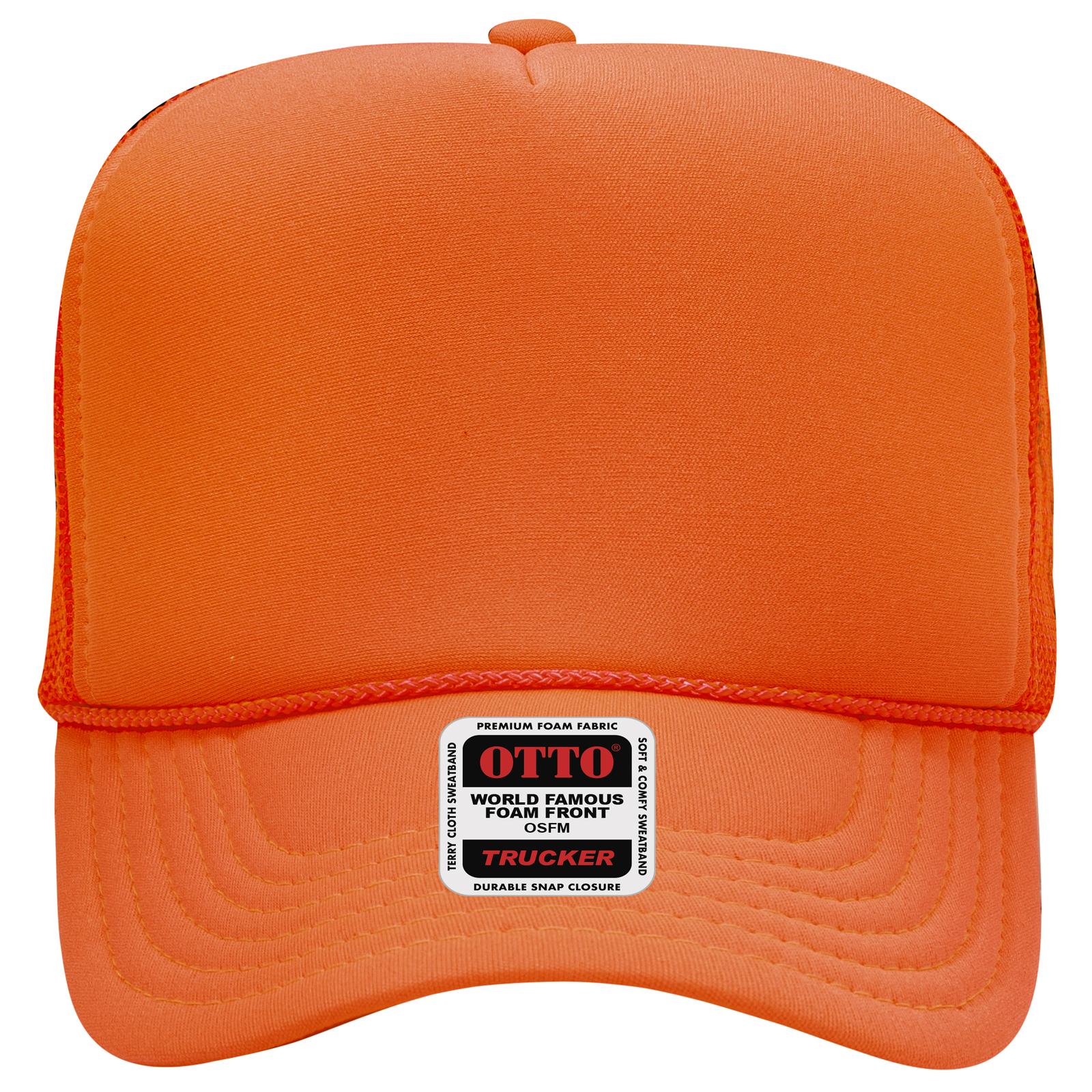 Right View of 009 - N. Orange OTTO CAP 5 Panel High Crown Mesh Back Trucker Hat
