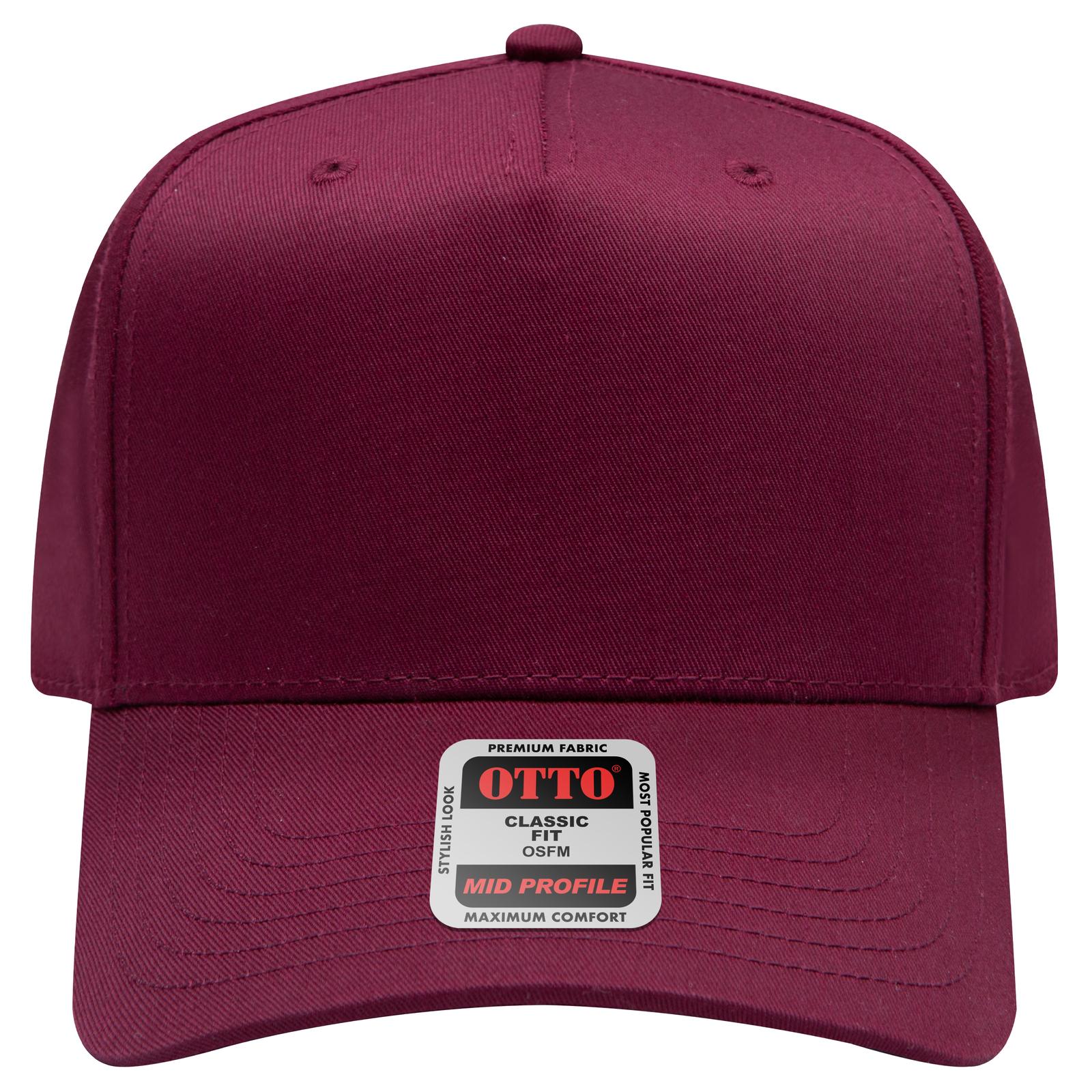 Front View of 010 - Maroon OTTO CAP 5 Panel Mid Profile Baseball Cap