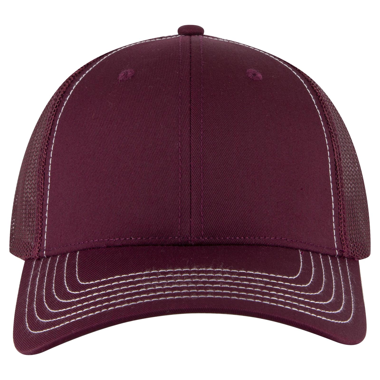 Front View of 010 - Maroon OTTO CAP 6 Panel Low Profile Mesh Back Trucker Hat