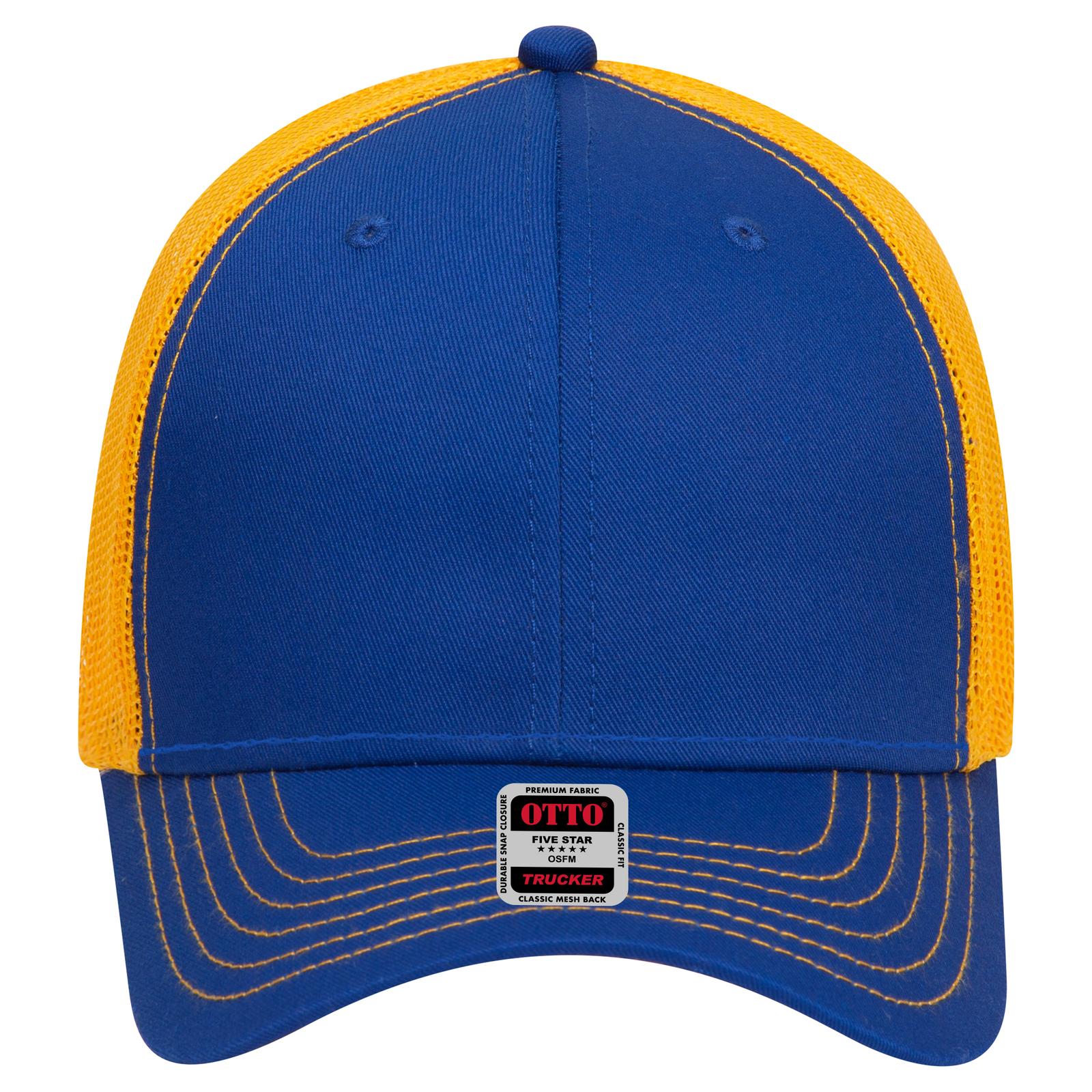 Right View of 010106 - Ryl/Ryl/Gld OTTO CAP 6 Panel Low Profile Mesh Back Trucker Hat