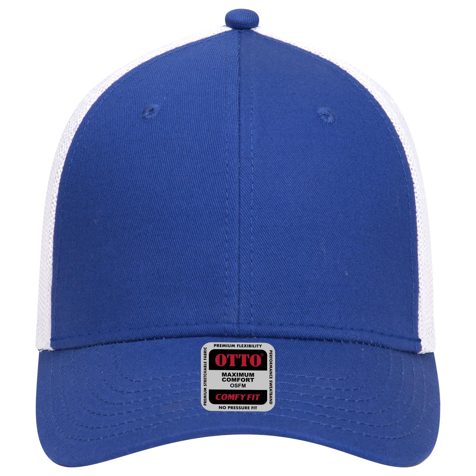 Front View of 010116 - Ryl/Ryl/Wht OTTO CAP "OTTO COMFY FIT" 6 Panel Low Profile Mesh Back Trucker Hat