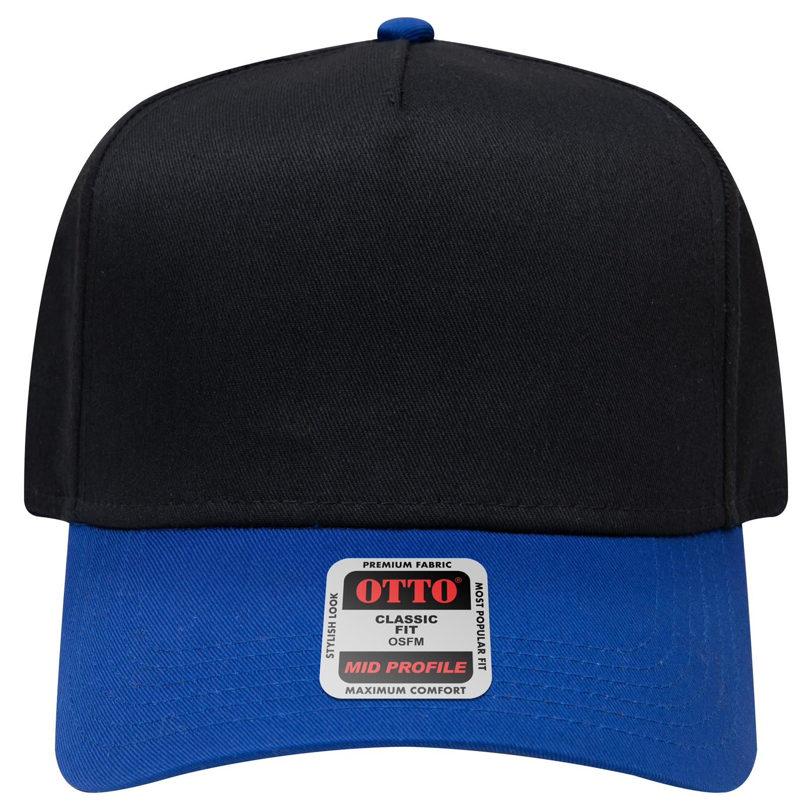 Right View of 0103 - Royal/Black OTTO CAP 5 Panel Mid Profile Baseball Cap