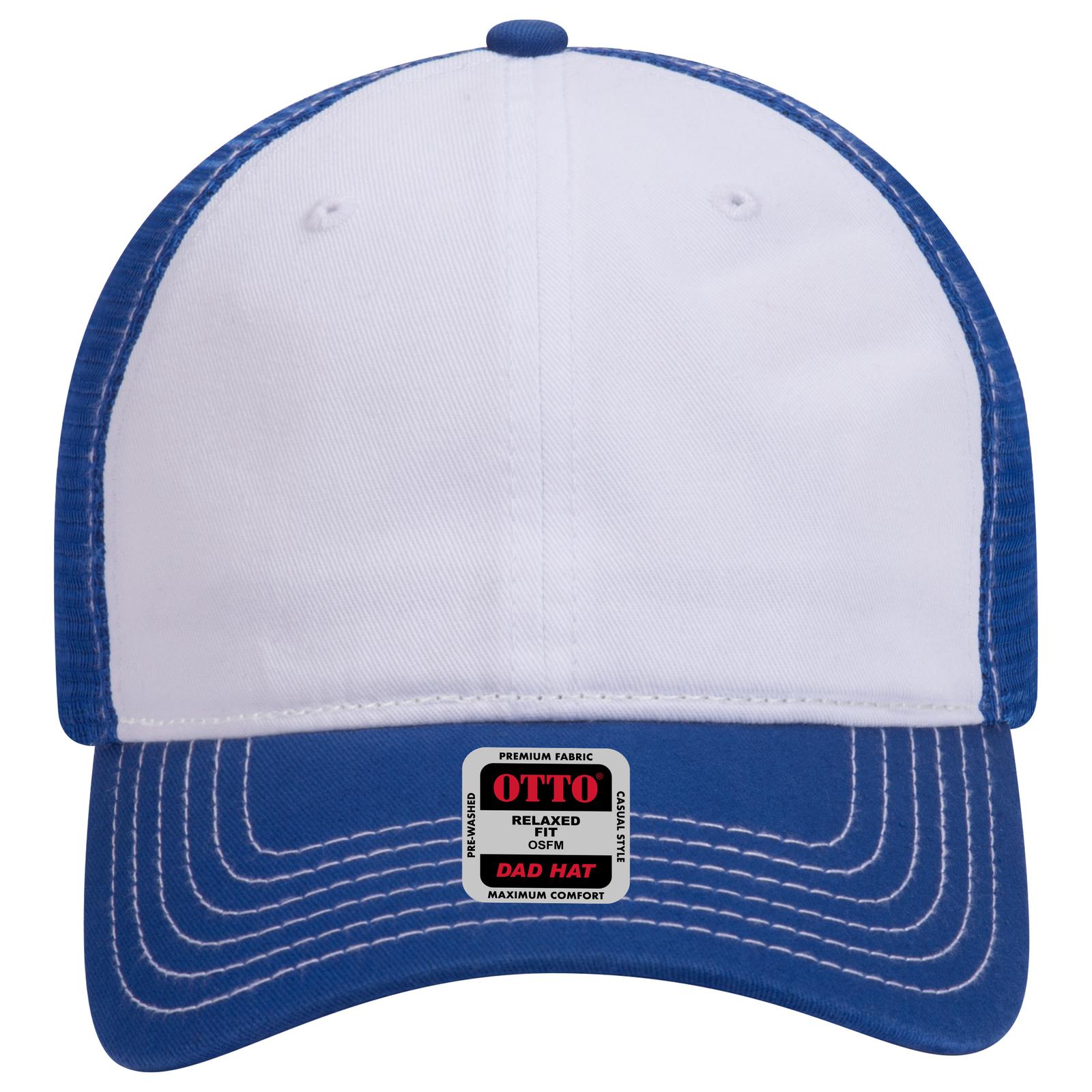 Right View of 011601 - Ryl/Wht/Ryl OTTO CAP 6 Panel Low Profile Mesh Back Trucker Dad Hat