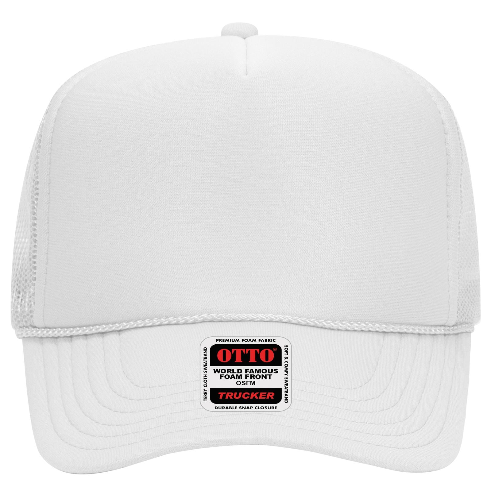 Right View of 016 - White OTTO CAP 5 Panel High Crown Mesh Back Trucker Hat